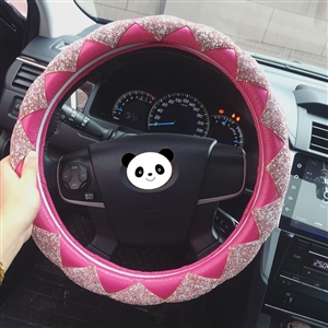 Top Luxury Women Car Steering Wheel Covers Crystal PU Leather 15 inch 38CM - Rose