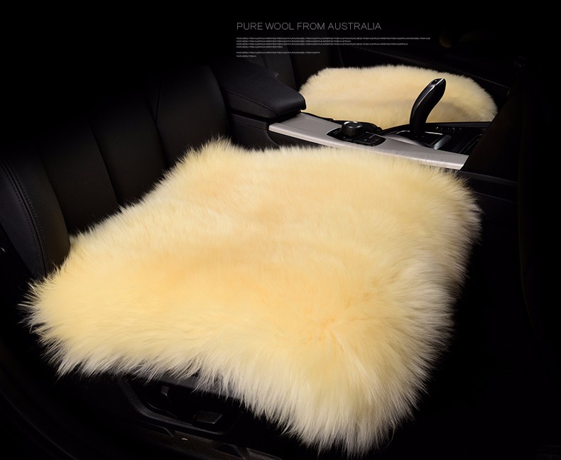Top Quality Long Wool Universal Car Seat Cushion Sheepskin Fur One Piece Pads 3pcs Set - Beige