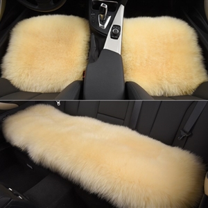 Top Quality Long Wool Universal Car Seat Cushion Sheepskin Fur One Piece Pads 3pcs Set - Beige