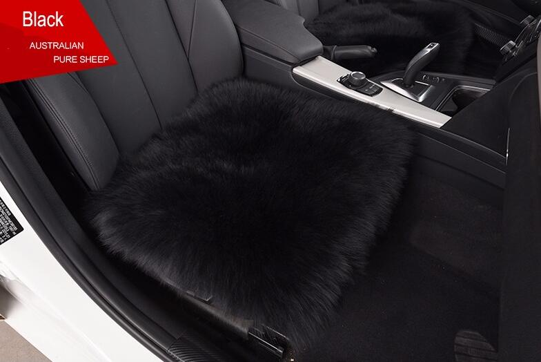 Top Quality Long Wool Universal Car Seat Cushion Sheepskin Fur One Piece Pads 3pcs Set - Black