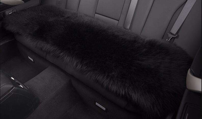 Top Quality Long Wool Universal Car Seat Cushion Sheepskin Fur One Piece Pads 3pcs Set - Black