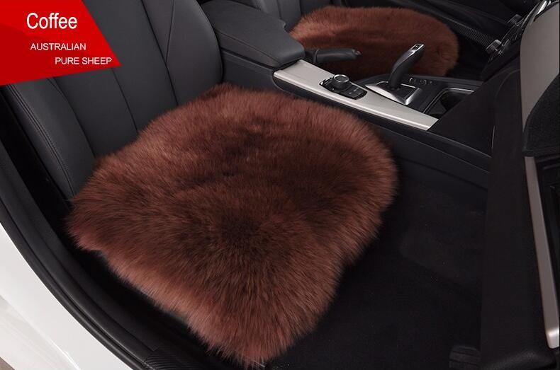 Top Quality Long Wool Universal Car Seat Cushion Sheepskin Fur One Piece Pads 3pcs Set - Coffee