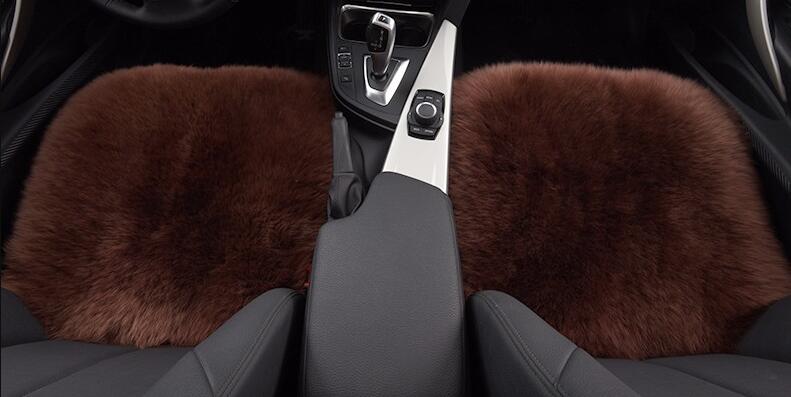 Top Quality Long Wool Universal Car Seat Cushion Sheepskin Fur One Piece Pads 3pcs Set - Coffee