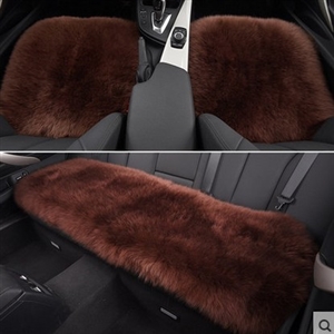 Top Quality Long Wool Universal Car Seat Cushion Sheepskin Fur One Piece Pads 3pcs Set - Coffee