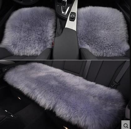 Top Quality Long Wool Universal Car Seat Cushion Sheepskin Fur One Piece Pads 3pcs Set - Grey