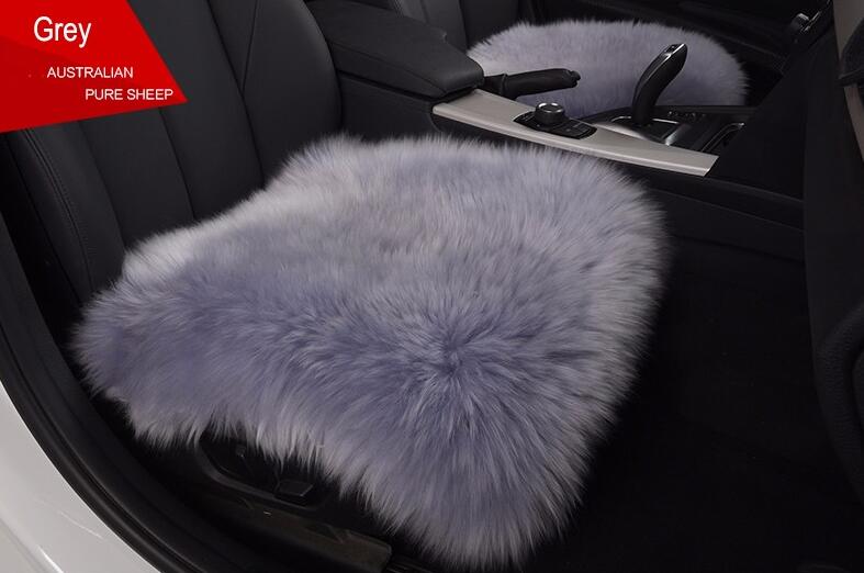 Top Quality Long Wool Universal Car Seat Cushion Sheepskin Fur One Piece Pads 3pcs Set - Grey