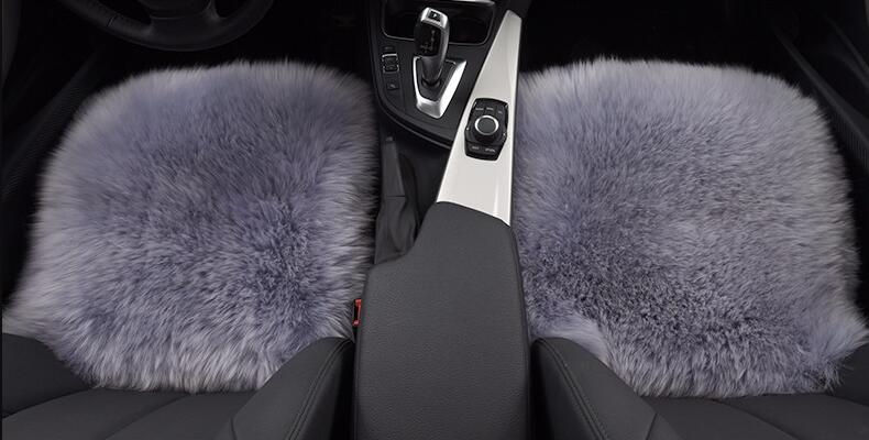Top Quality Long Wool Universal Car Seat Cushion Sheepskin Fur One Piece Pads 3pcs Set - Grey