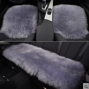 Top Quality Long Wool Universal Car Seat Cushion Sheepskin Fur One Piece Pads 3pcs Set - Grey