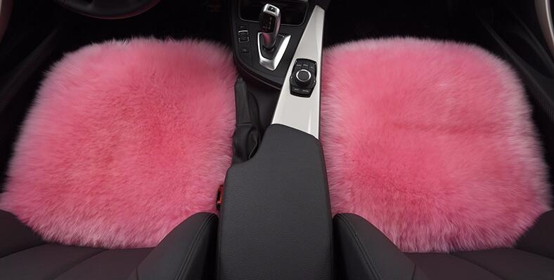 Top Quality Long Wool Universal Car Seat Cushion Sheepskin Fur One Piece Pads 3pcs Set - Pink