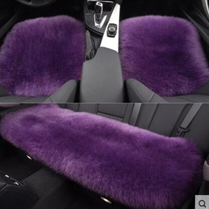Top Quality Long Wool Universal Car Seat Cushion Sheepskin Fur One Piece Pads 3pcs Set - Purple