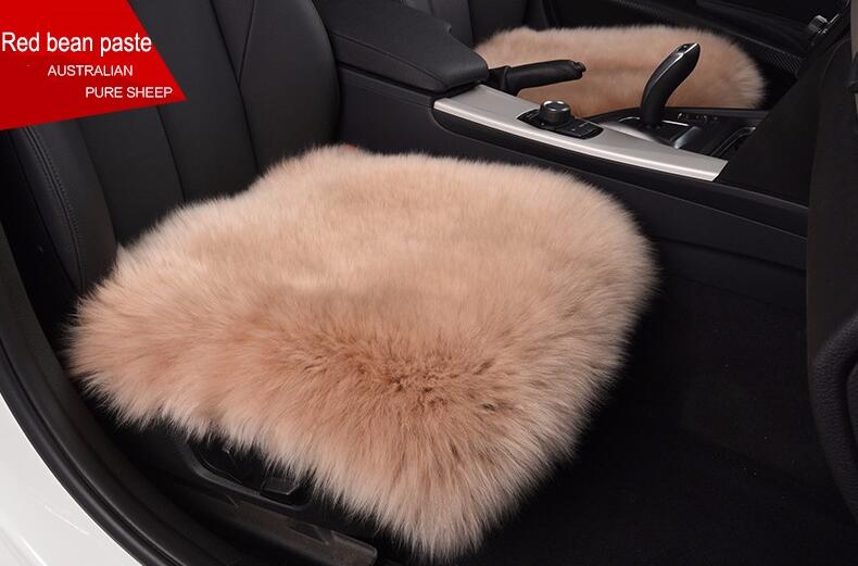 Top Quality Long Wool Universal Car Seat Cushion Sheepskin Fur One Piece Pads 3pcs Set - Red Bean