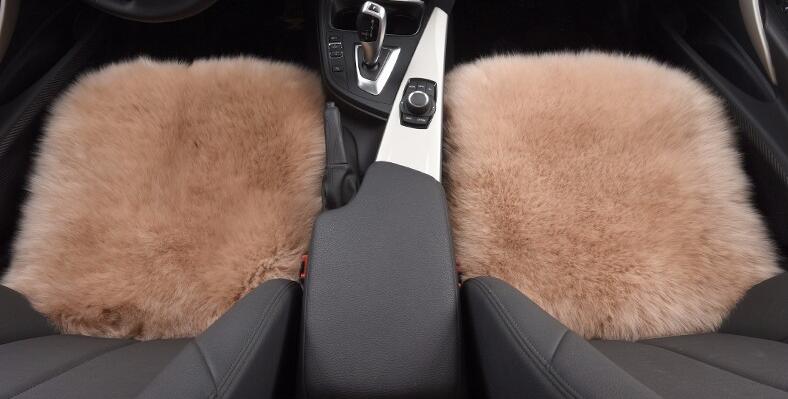 Top Quality Long Wool Universal Car Seat Cushion Sheepskin Fur One Piece Pads 3pcs Set - Red Bean