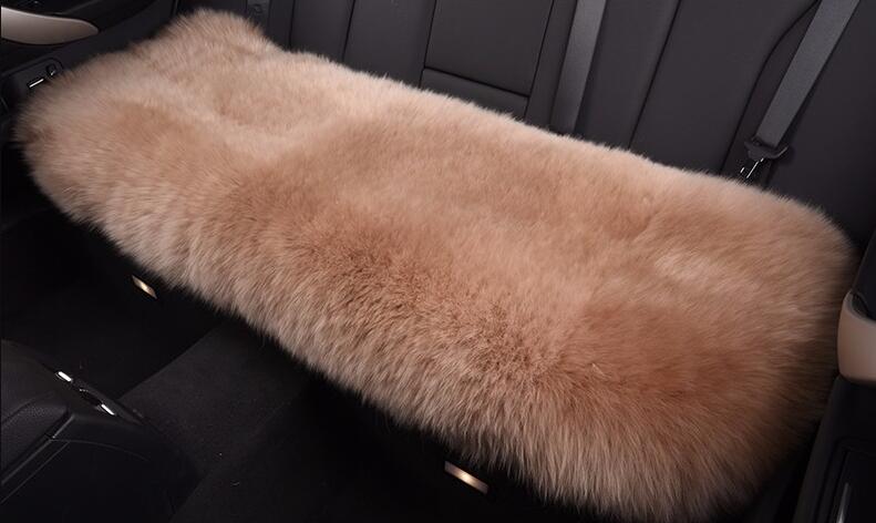 Top Quality Long Wool Universal Car Seat Cushion Sheepskin Fur One Piece Pads 3pcs Set - Red Bean