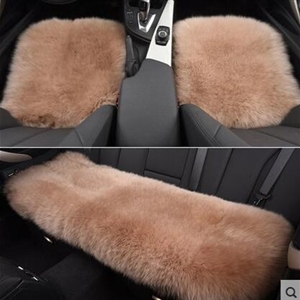 Top Quality Long Wool Universal Car Seat Cushion Sheepskin Fur One Piece Pads 3pcs Set - Red Bean
