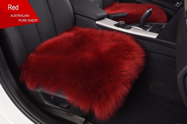 Top Quality Long Wool Universal Car Seat Cushion Sheepskin Fur One Piece Pads 3pcs Set - Red