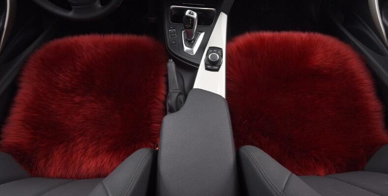 Top Quality Long Wool Universal Car Seat Cushion Sheepskin Fur One Piece Pads 3pcs Set - Red