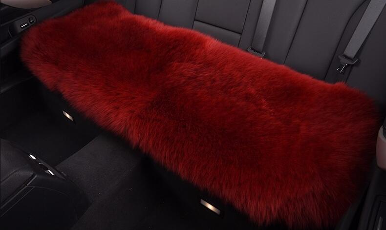 Top Quality Long Wool Universal Car Seat Cushion Sheepskin Fur One Piece Pads 3pcs Set - Red