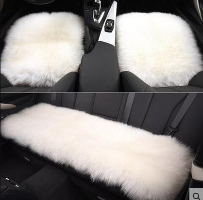 Top Quality Long Wool Universal Car Seat Cushion Sheepskin Fur One Piece Pads 3pcs Set - White