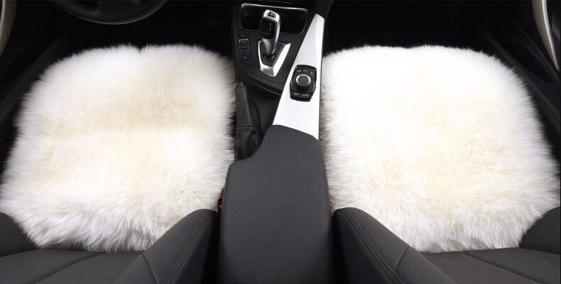 Top Quality Long Wool Universal Car Seat Cushion Sheepskin Fur One Piece Pads 3pcs Set - White