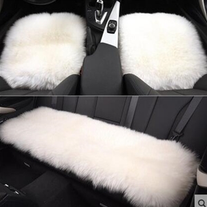 Top Quality Long Wool Universal Car Seat Cushion Sheepskin Fur One Piece Pads 3pcs Set - White