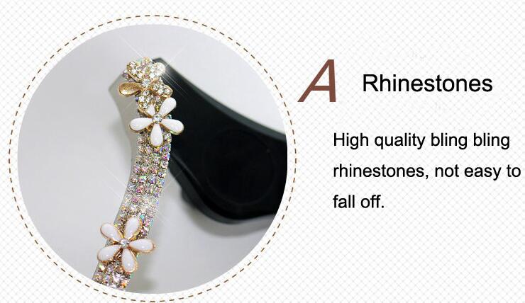 U Shape Universal Car Mobile Phone Holder Crystal Flower Air Vent Mount Clip Stand GPS - White