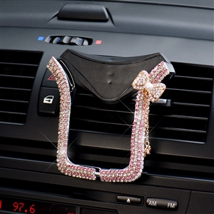 U Shape Universal Car Mobile Phone Holder Crystal Bow Air Vent Mount Clip Stand GPS - Pink