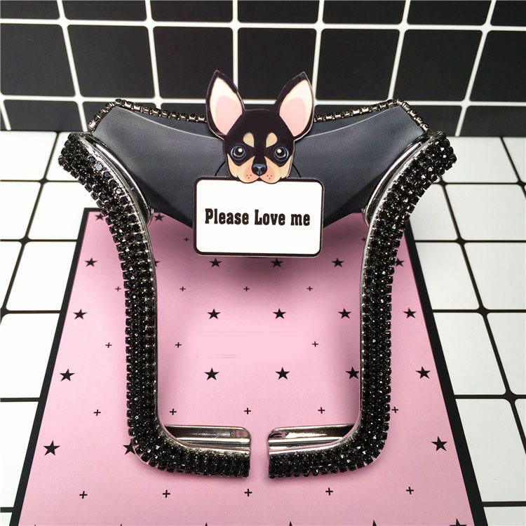 U Shape Universal Car Mobile Phone Holder Crystal Cute Puppy Air Vent Mount Clip Stand GPS - Black