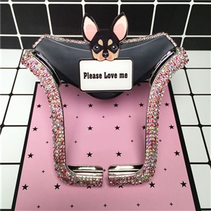 U Shape Universal Car Mobile Phone Holder Crystal Cute Puppy Air Vent Mount Clip Stand GPS - Pink