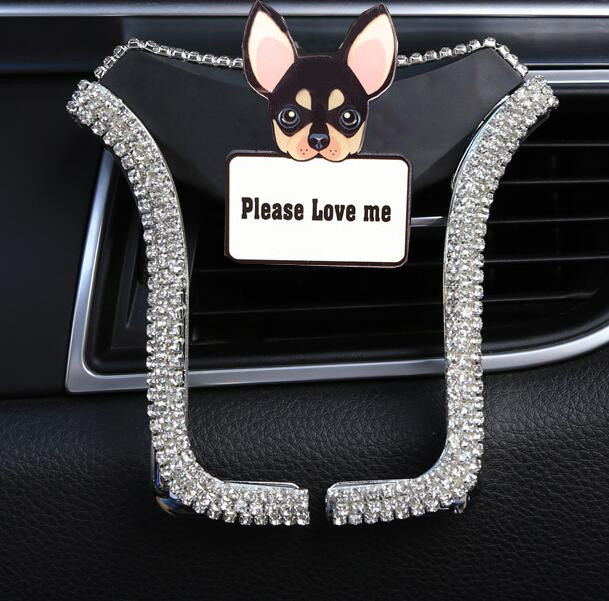 U Shape Universal Car Mobile Phone Holder Crystal Cute Puppy Air Vent Mount Clip Stand GPS - White