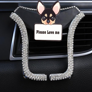 U Shape Universal Car Mobile Phone Holder Crystal Cute Puppy Air Vent Mount Clip Stand GPS - White