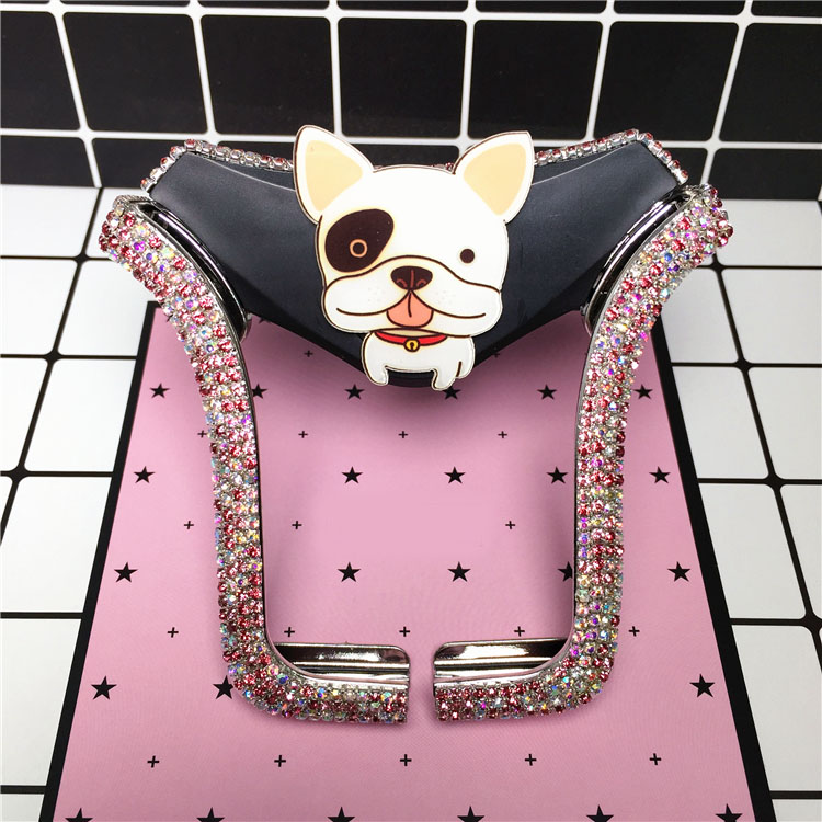 U Shape Universal Car Mobile Phone Holder Crystal Fat Puppy Air Vent Mount Clip Stand GPS - AB Pink