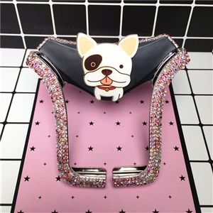 U Shape Universal Car Mobile Phone Holder Crystal Fat Puppy Air Vent Mount Clip Stand GPS - AB Pink