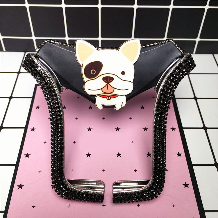 U Shape Universal Car Mobile Phone Holder Crystal Fat Puppy Air Vent Mount Clip Stand GPS - Black