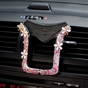 U Shape Universal Car Mobile Phone Holder Crystal Flower Air Vent Mount Clip Stand GPS - Pink