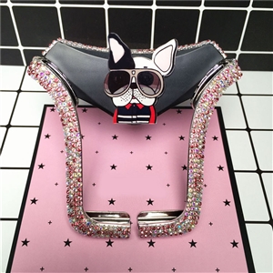 U Shape Universal Car Mobile Phone Holder Crystal Glasses Dog Air Vent Mount Clip Stand GPS - AB Pink