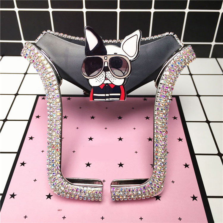 U Shape Universal Car Mobile Phone Holder Crystal Glasses Dog Air Vent Mount Clip Stand GPS - AB White