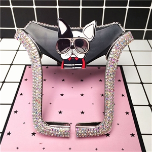 U Shape Universal Car Mobile Phone Holder Crystal Glasses Dog Air Vent Mount Clip Stand GPS - AB White