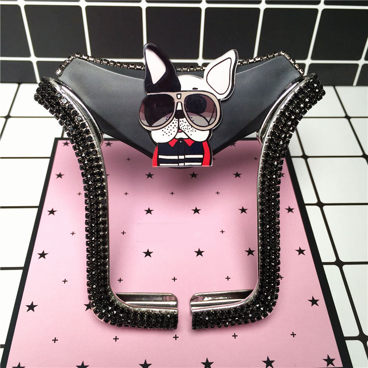 U Shape Universal Car Mobile Phone Holder Crystal Glasses Puppy Air Vent Mount Clip Stand GPS - Black