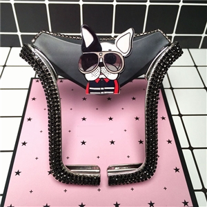 U Shape Universal Car Mobile Phone Holder Crystal Glasses Puppy Air Vent Mount Clip Stand GPS - Black