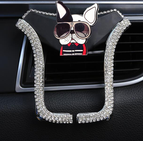 U Shape Universal Car Mobile Phone Holder Crystal Glasses Puppy Air Vent Mount Clip Stand GPS - White