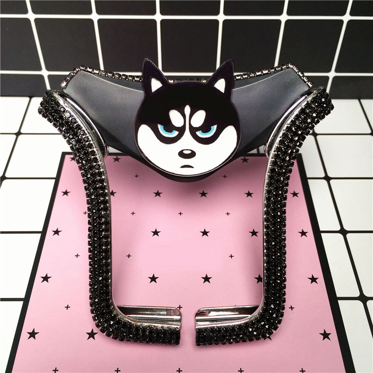 U Shape Universal Car Mobile Phone Holder Crystal Husky Puppy Air Vent Mount Clip Stand GPS - Black