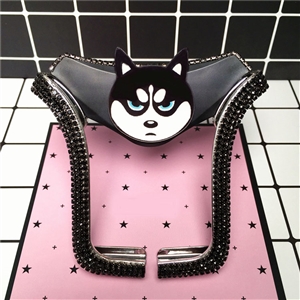 U Shape Universal Car Mobile Phone Holder Crystal Husky Puppy Air Vent Mount Clip Stand GPS - Black