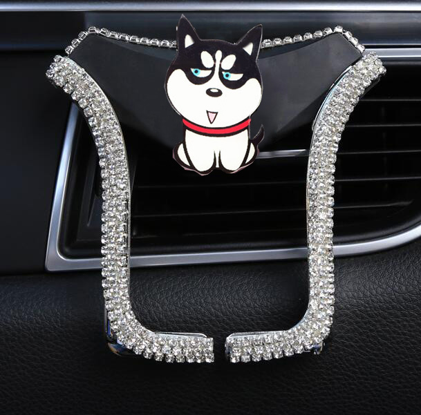 U Shape Universal Car Mobile Phone Holder Crystal Husky Puppy Air Vent Mount Clip Stand GPS - White