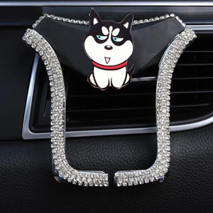 U Shape Universal Car Mobile Phone Holder Crystal Husky Puppy Air Vent Mount Clip Stand GPS - White