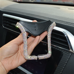 U Shape Universal Car Mobile Phone Holder Crystal Rhinestone Air Vent Mount Clip Stand GPS - AB White