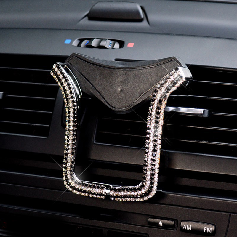 U Shape Universal Car Mobile Phone Holder Crystal Rhinestone Air Vent Mount Clip Stand GPS - Black