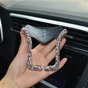 U Shape Universal Car Mobile Phone Holder Crystal Rhinestone Air Vent Mount Clip Stand GPS - Purple