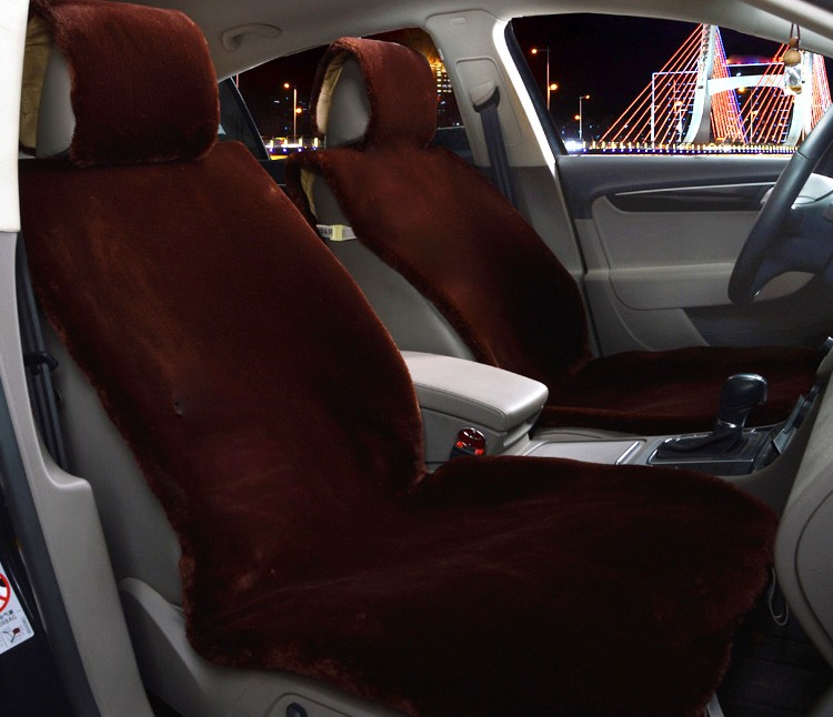 Universal Synthetic Plush Car Seat Cover Sheep Wool Auto Velvet Cushion 6pcs Sets - Brown