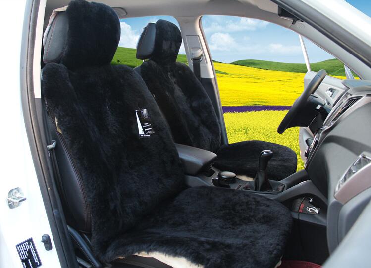 Universal Synthetic Sheepskin Car Seat Cover Sheep Wool Auto Velvet Cushion 3pcs Sets - Black