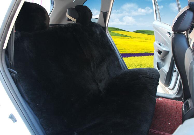 Universal Synthetic Sheepskin Car Seat Cover Sheep Wool Auto Velvet Cushion 3pcs Sets - Black